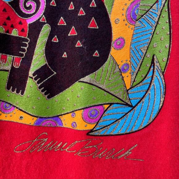 Vintage Laurel Burch Red Animalia Short Sleeve Tee OS M Single Stitch 90s Y2K - Picture 5 of 8